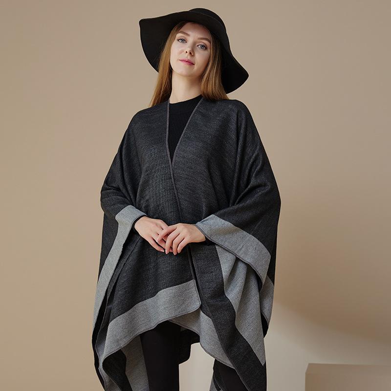 European and American Women 's Fashion Shawl Solid Color Pashmina Reversible Cape Autumn Winter Warm Cloak Large Simple Wraps