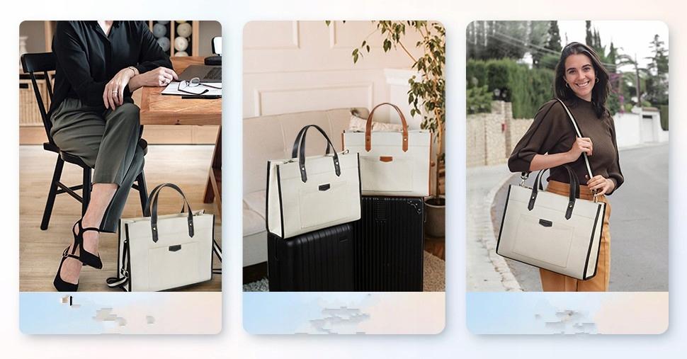 Missnine 15.6 inch laptop bag Large Elegant handbag black and beige