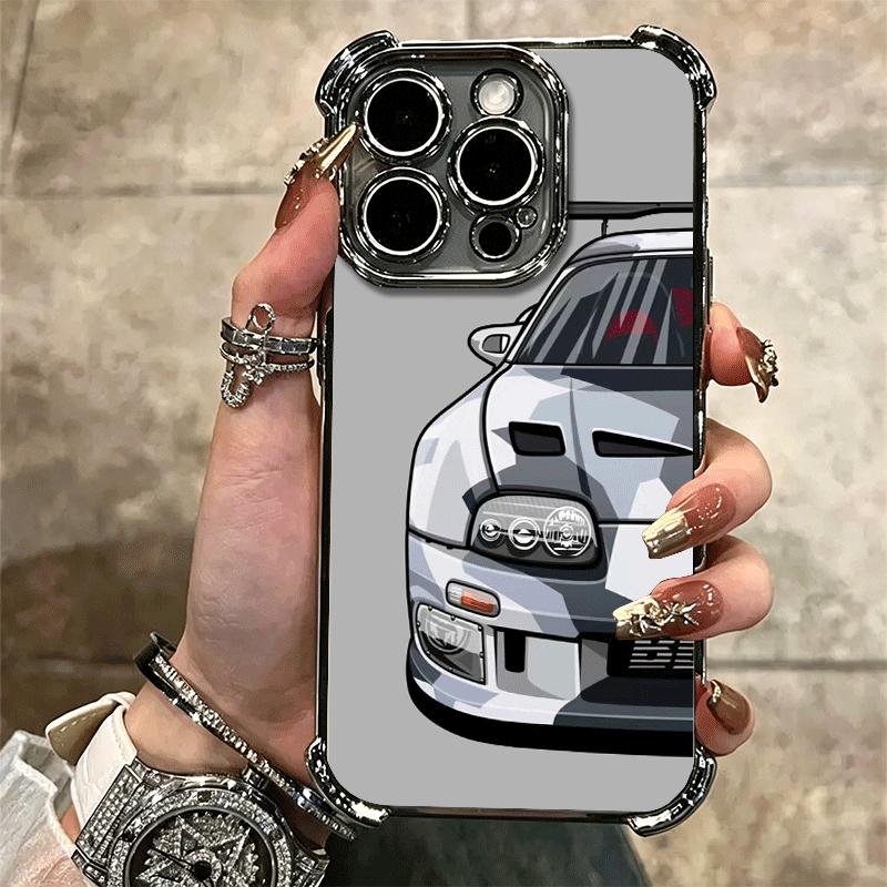 Simple Japanese Sports Cars Pattern Soft Phone Case For iPhone 15 16 17 Air 14 Pro Max 16E Plus 13 12 Mini Plating Anti-Fall Fun