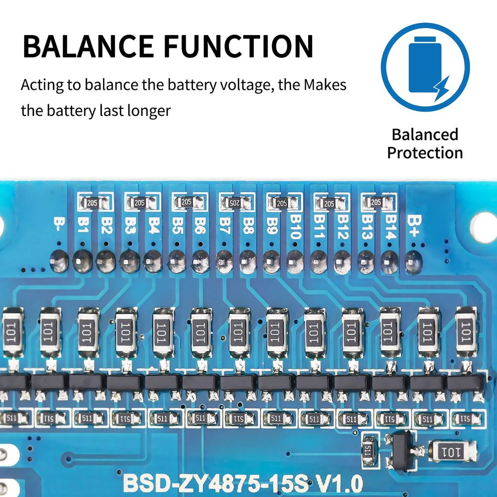 16S BMS 60V 20A/30A/50A/100A Lithium PCB Protection Board with Balance Wire and NTC, Common Port, Ten Protection Functions
