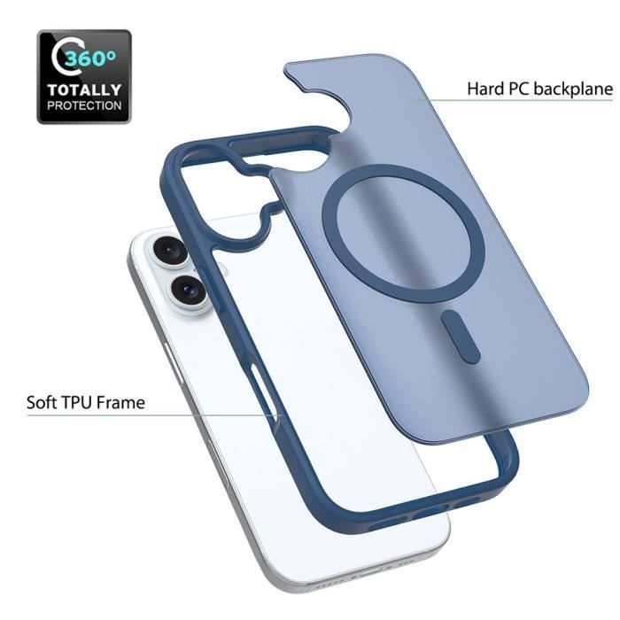 Coque de protection pour téléphone - booling - iphone 16 plus - antichoc - translucide - recharge sans fil