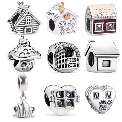 925 koppar Luftballong Slott Eiffeltornet Hus Byggnad Familj Svamp Berlocker Pärlor Passar Original Pantaro Armband Zirkon