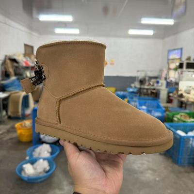 Gewebte Fersenschleife kurze Schneestiefel Damen Rindsleder Wollschuhe Samt Thermoschuhe verdickte rutschfeste Sohle