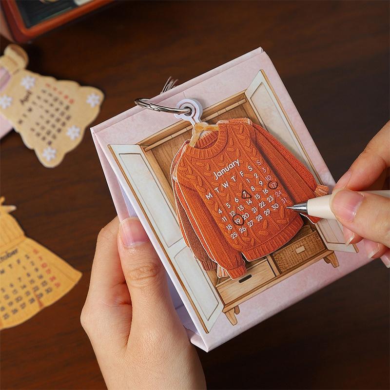 2027 Mini Creative Desktop Calendar Clothing Shaped Pages Ring Binding Non-fading for Home Desk Ornament Gift