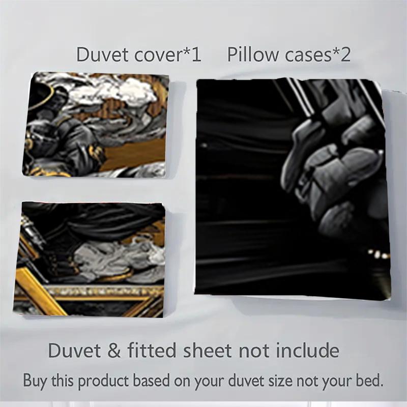 3pcs Golden Skull Tactical Gear Home Decor Bedding Set-Perfect for Bedroom, Guest Room, Living Room, Hotel Use-Ideal Gift for Fans, Traveler