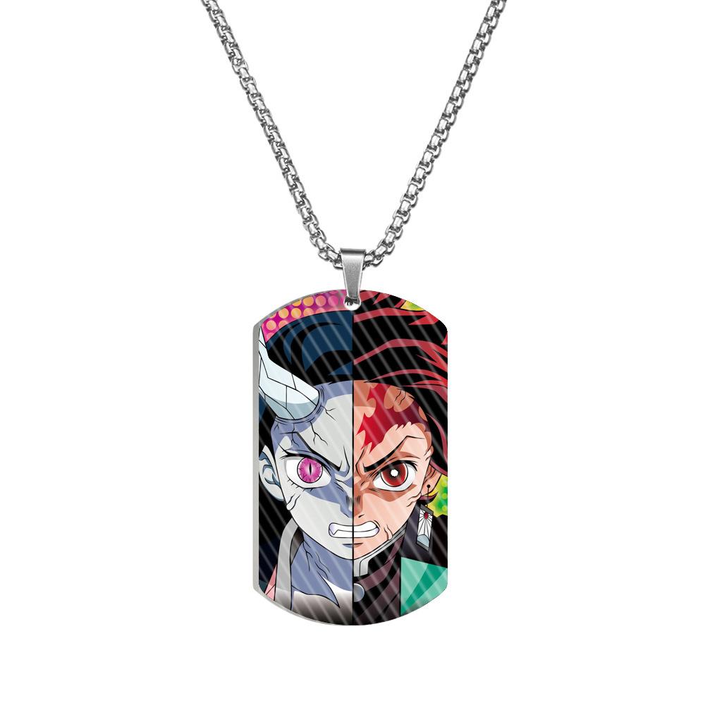 Demon Slayer Kimetsu No Yaiba Tanjiro Nezuko Stainless Steel Color Printed Dog Tag Necklace Anime Cosplay Accessory Gift For