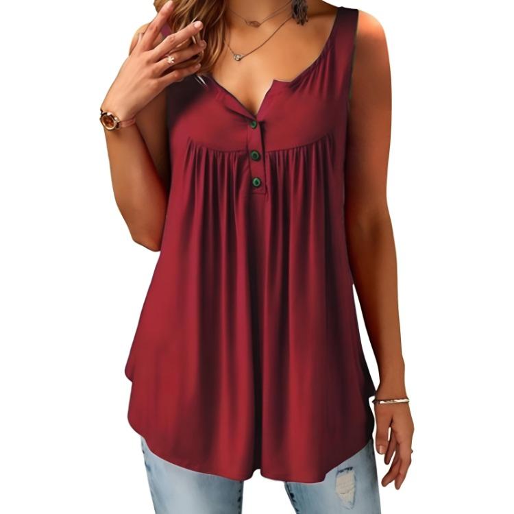 Plus Size Ladies Casual Sexy Swing Blouse Flowy Halter Sleeveless Deep V Neck Button Front Vest Tops