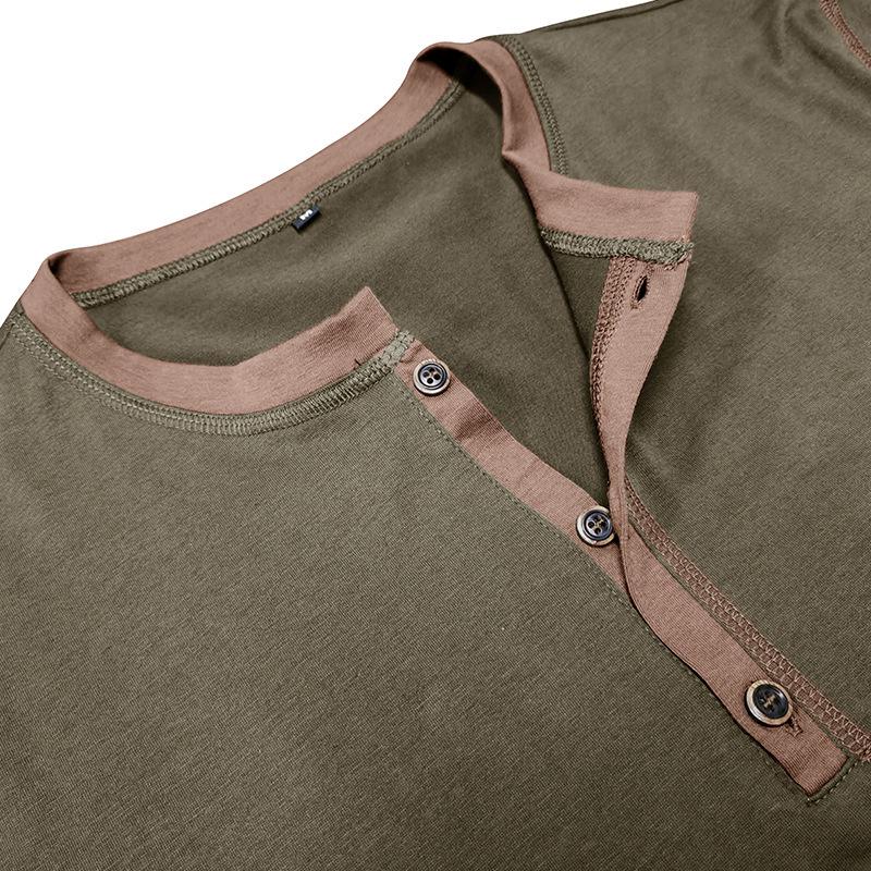 2026 Summer Color Block Men's Short Sleeve Henley T-shirt