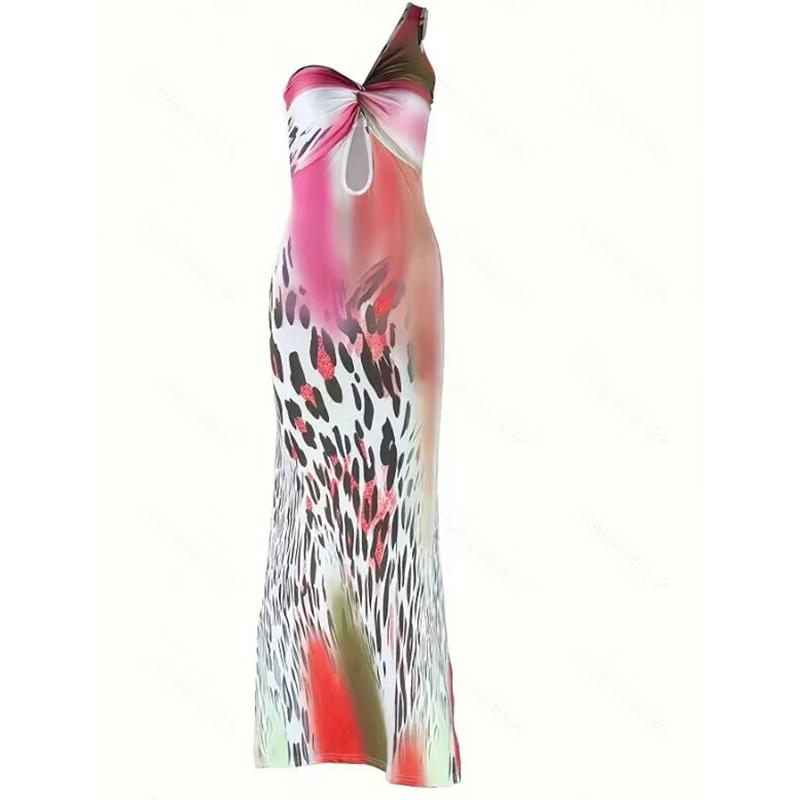 

Модное женское облегающее платье в европейском и американском стиле с косыми плечами и открытой юбкой средней длины S