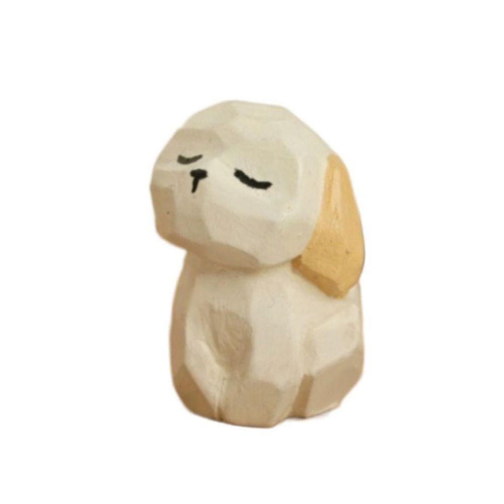 Small Gifts Wooden Carving Cat Ornament Sheep Crafts Animals Ornament Handmade Doll Small Rabbit Model Desk Decor