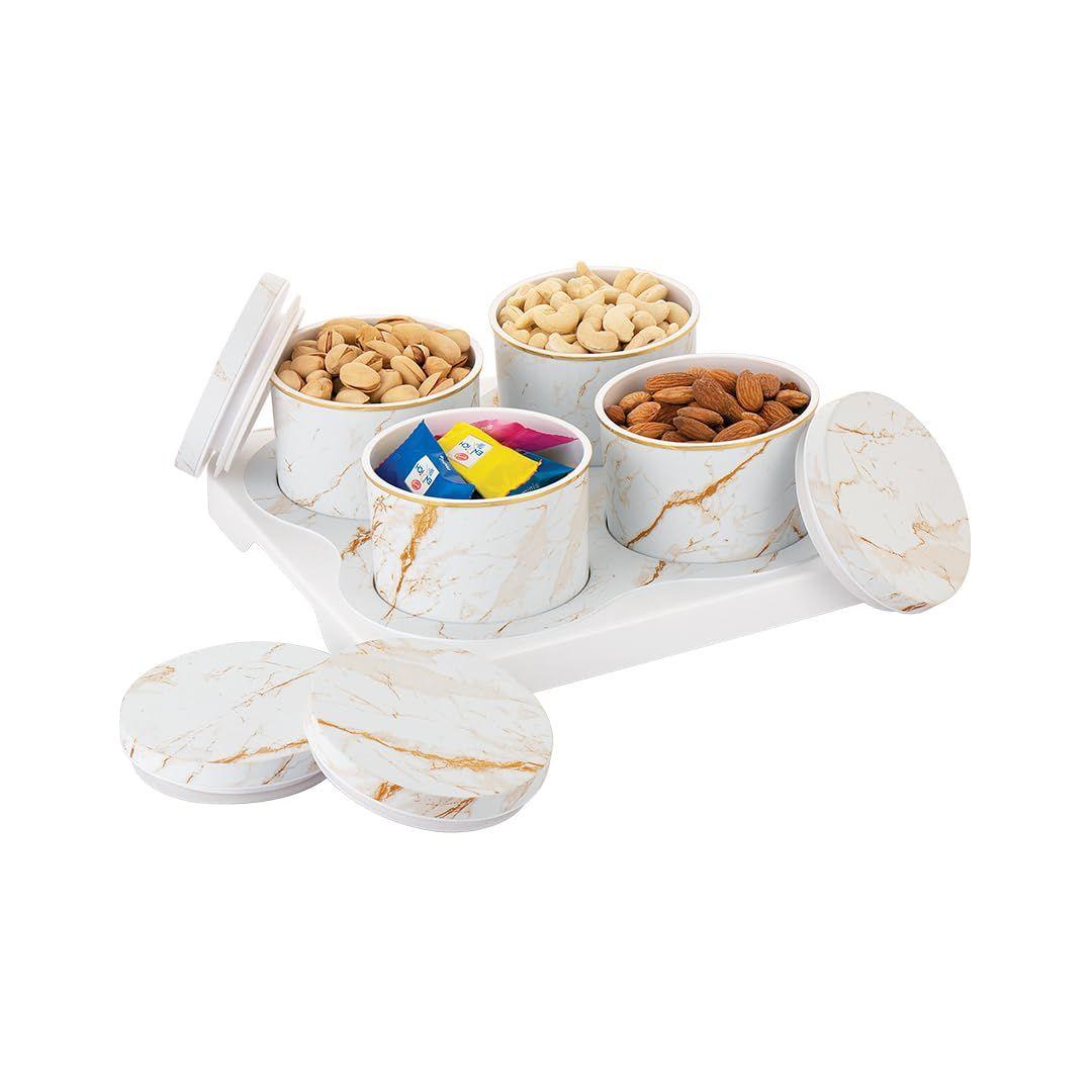 

Набор подносов из 4 шт. (450 мл каждый),Коробка для хранения сухого корма I Премиальный подарочный набор I Многоцелевая коробка l Для подачи сладостей, шоколада, конфет - Итальянский белый