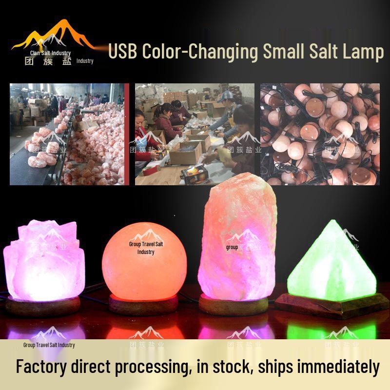 USB Himalayan Crystal Salt Lamp with LED Color-Changing Function for Computer Use
