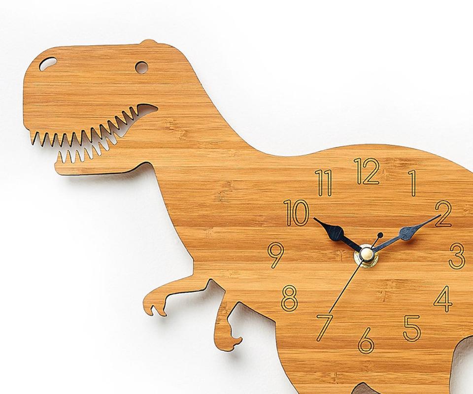 Forest Theme Bamboo Wood Cartoon Dinosaur Wall Clock Children's Room Decoration Tyrannosaurus Wood Animal Wall Clock Home Decor