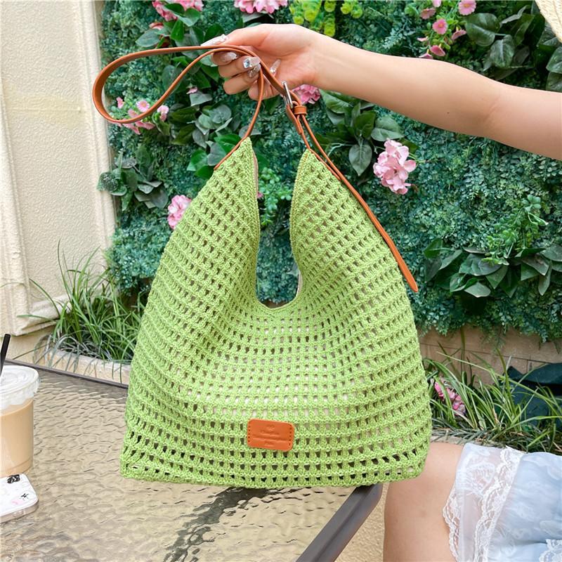 Summer large-capacity underarm bag women's 2025 new hollow woven bag simple shoulder crossbody bucket bag