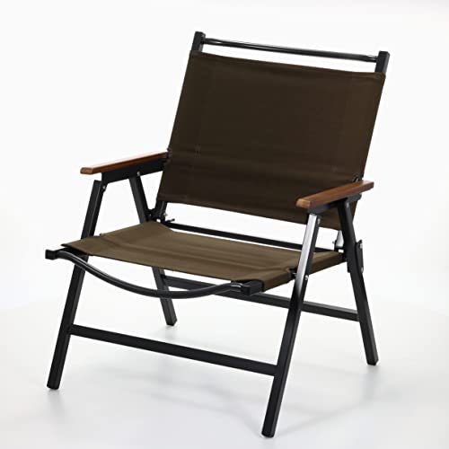 BUNDOK Low Style Chair, Dark Olive, BD-115DO, with Folding Cotton Armrests