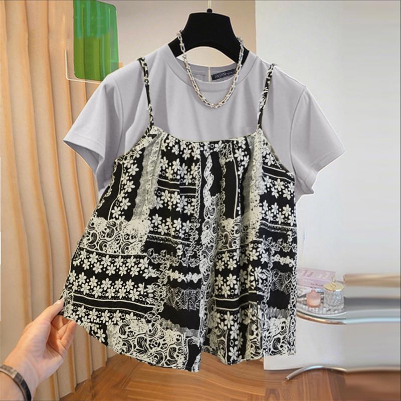 

ZANZEA Женские повседневные топы с круглым вырезом и коротким рукавом, майки, летняя блузка из двух частей 5XL серый