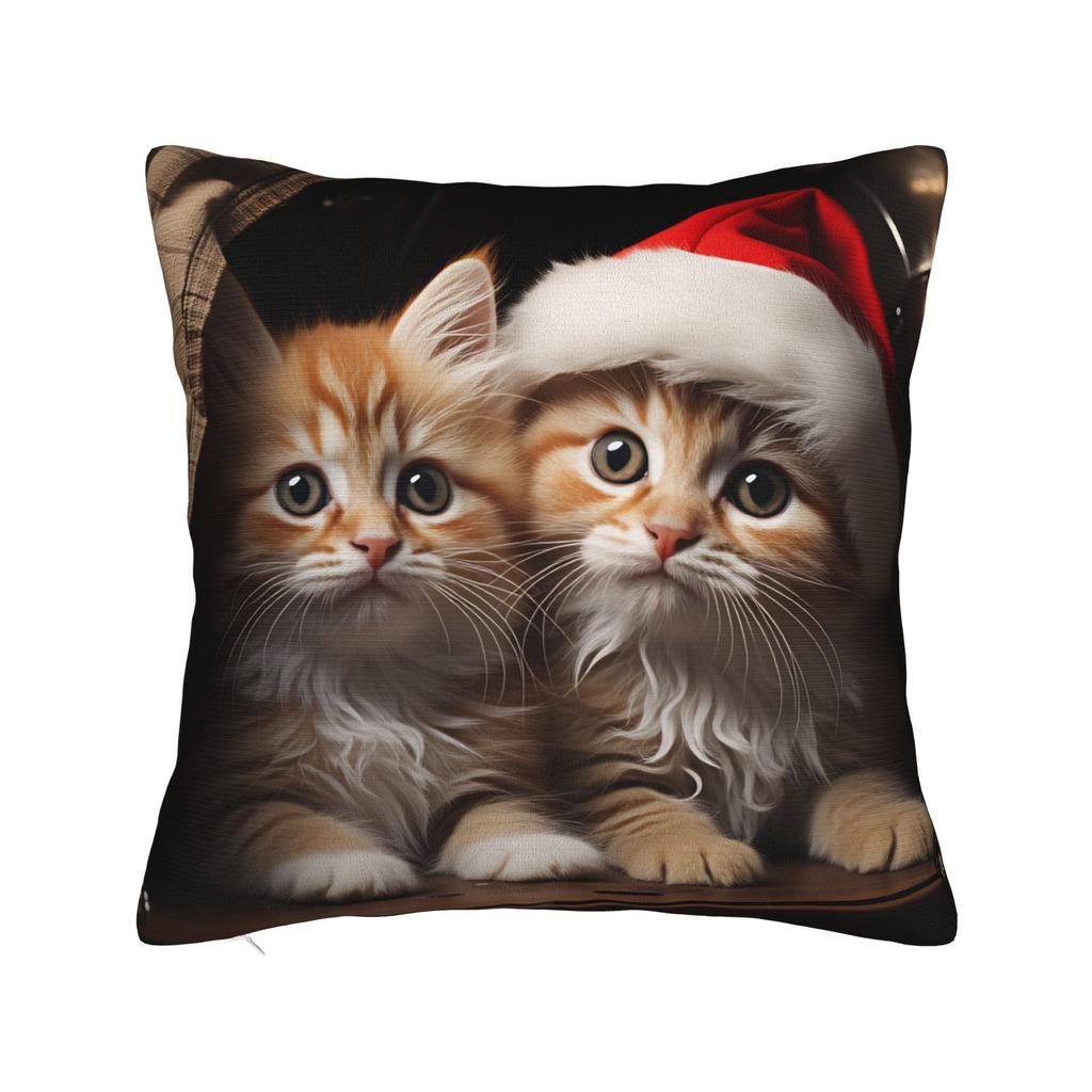 Pillow Cover Christmas Kittens (2)  Cute Funny Pillow Case For Sofa Couch Bed Living Room Pillowcases