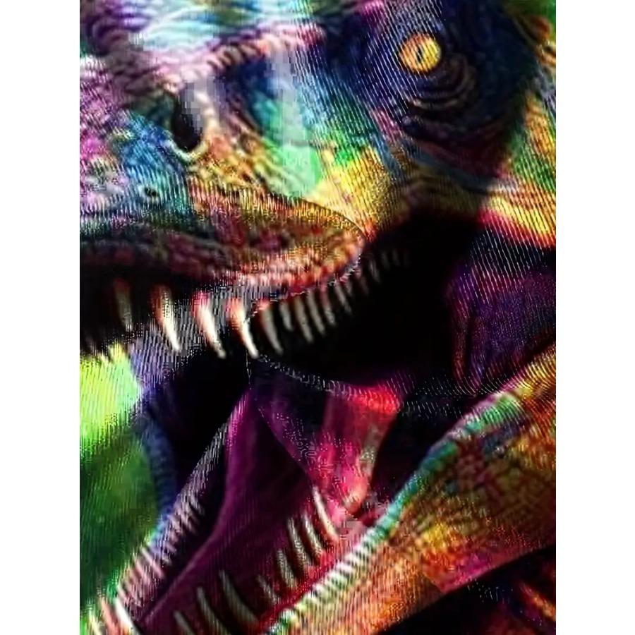 Vibrant Dinosaur Graphic Tee for Boys & Girls - Easy-Care, Stretchy & Durable for All-Season Fun | Casual Crew Neck with Contrast Collar