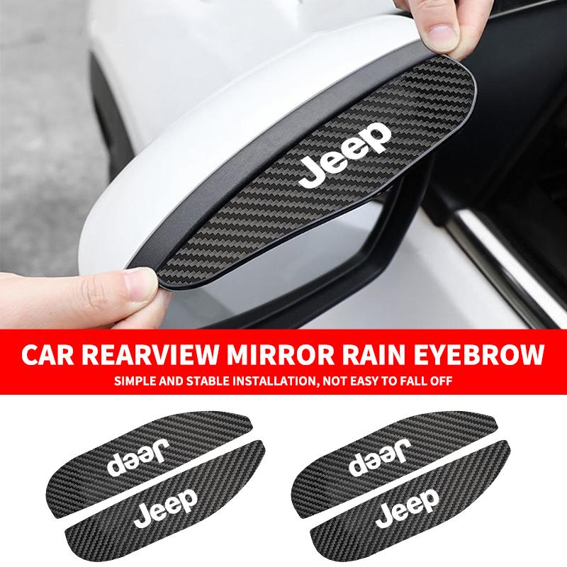 2Pcs Carbon Fiber Car Rearview Mirror Eyebrow Rain Cover For Jeep Grand Cherokee Wrangler JK Gladiator Compass Renegade Wagon AKU1