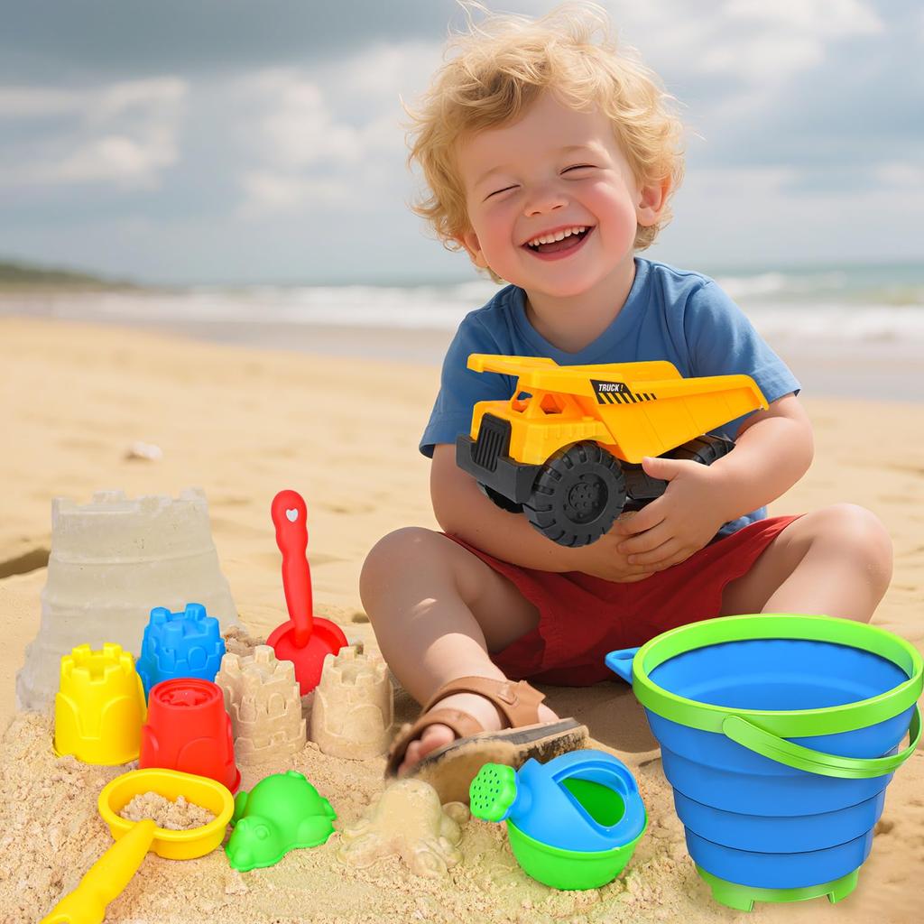 Sandbox dump truck sandbox foldable bucket water sand outdoor outing play sea river beach snow bath random color set, 15-piece set, play, set, play,