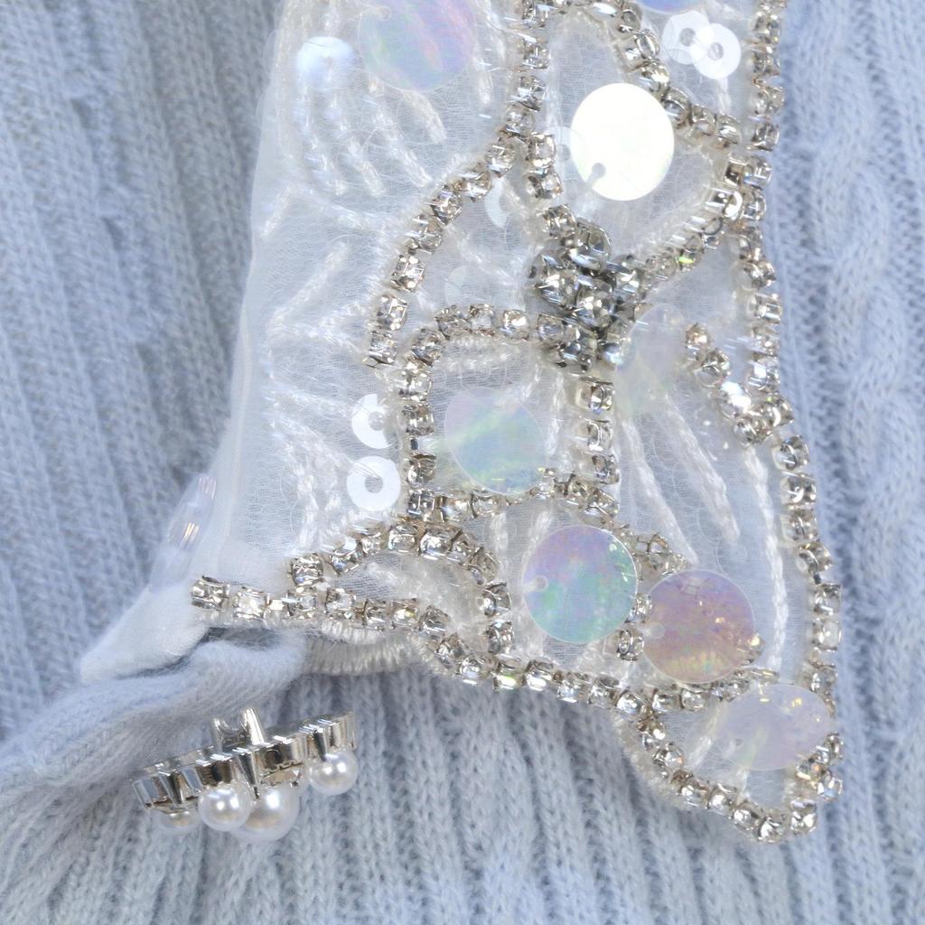 2025 Spring Grey Knit Cardigan with Sequin & Rhinestone Lapel