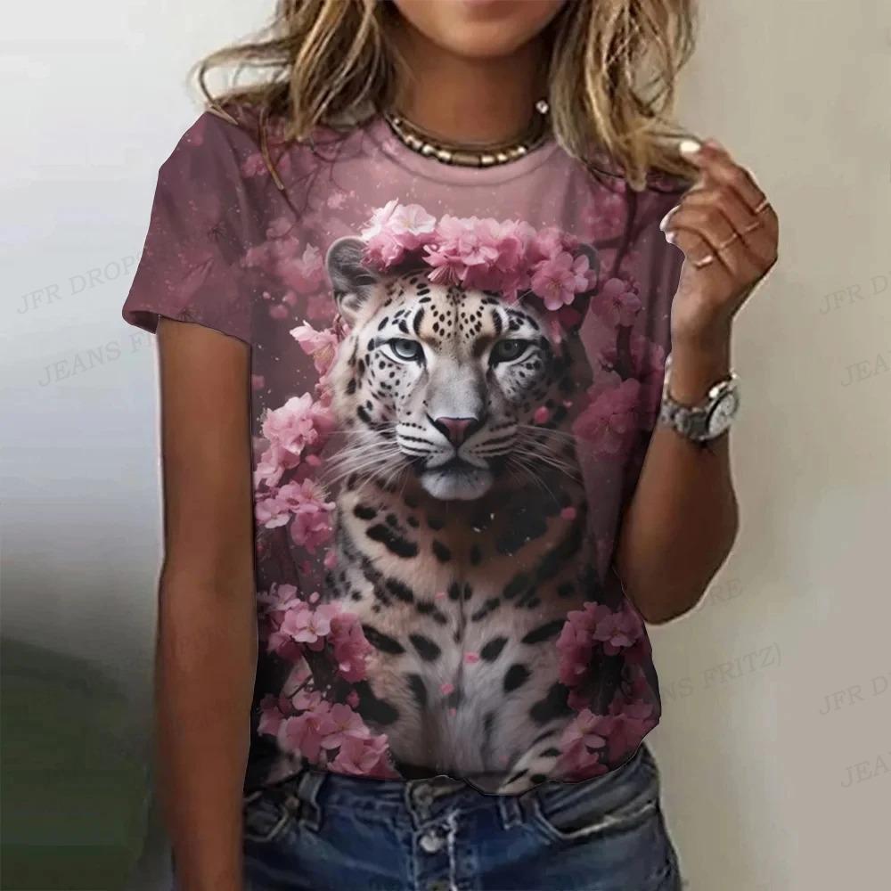 Summer Tiger Pattern T-shirt Animal 3d Printing Women's Casual Round Neck Short-sleeved Retro Y2k Harajuku Top Women's Clothing