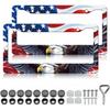 N Flag Eagle License Plate Frames - 2 Pack Patriotic US Flag Eagles License Plate Holder Covers, Aluminum Metal Rust-Proof Waterproof Car Tag Frame
