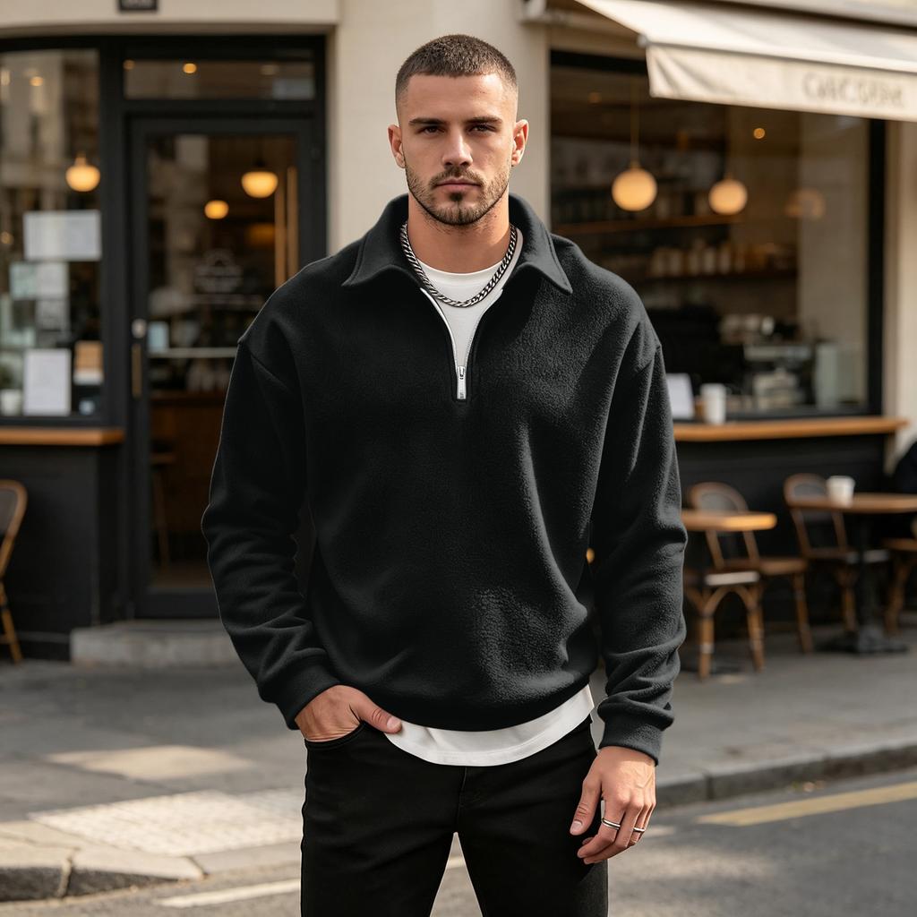 Men's Half Zip Sweatshirt with Turn-Down Collar, Casual Double-Sided Pullover