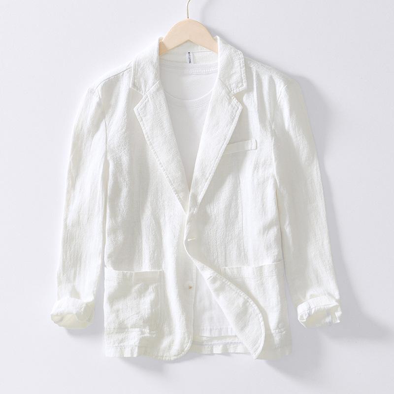Men's Blazers Spring Autumn Leisure Cotton Linen Loose Suits Coat Men Solid Balzer Jacket Yellow Blue Suit Top Clothing