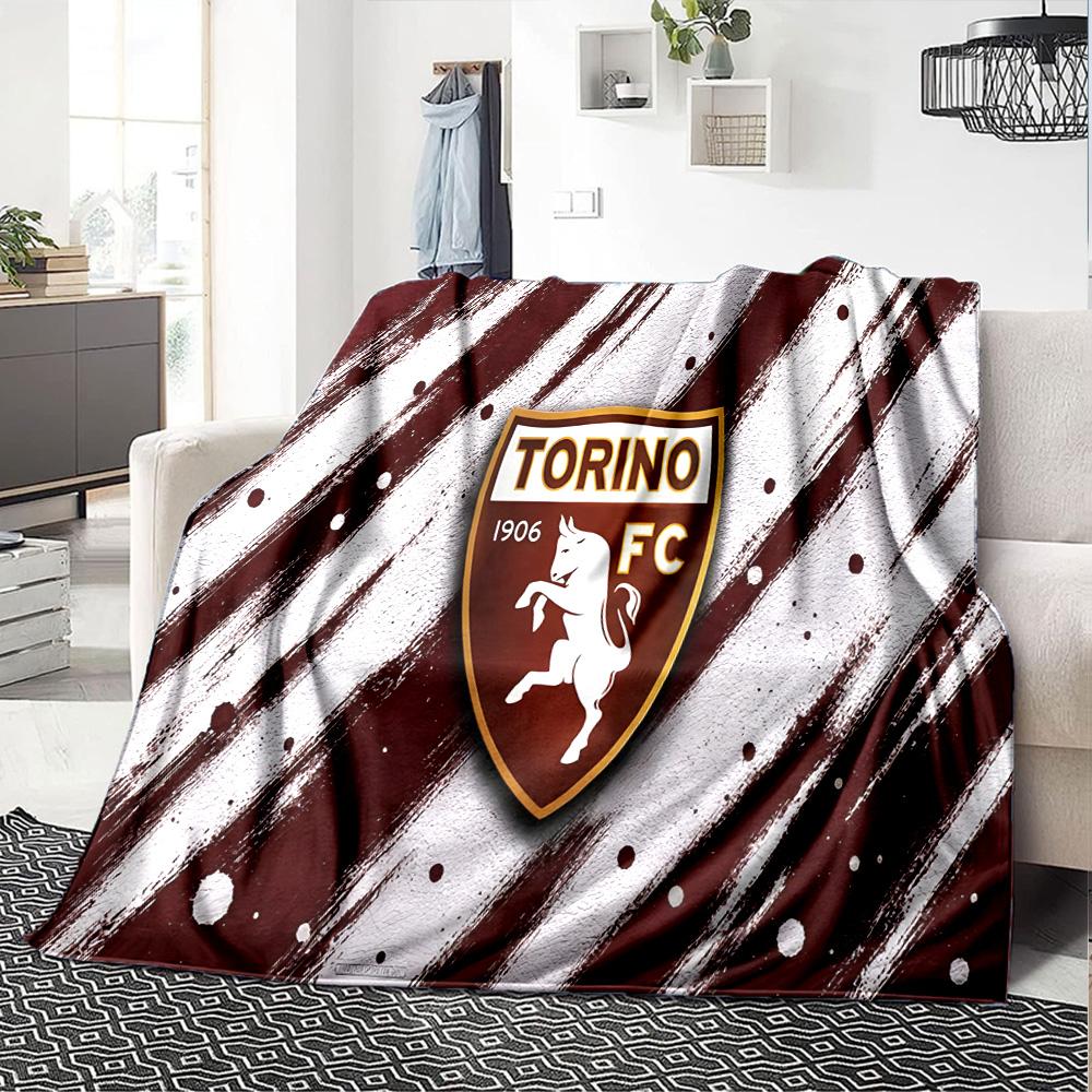 Football Torino Design Flannel Blanket, Soft Polyester, Modern Design, All-Season for Camping, Travel, Gifts for holidays or birthdays