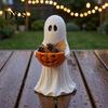 Decorative Pumpkin Snack Bowl Resin Ghost Statue with Candy Bowl, Cute Figurine, Trick Fall Harvest Home Decor or Treat Holder for Front Porch
