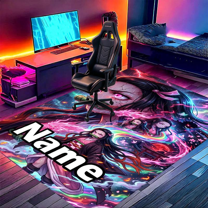Custom Name Personalized Demon Slayer Print Carpet, Versatile Home Decor Rug, for Playroom, Apartment, Balcony, Entryway, Hallway Gift