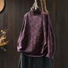Women's Long Sleeve Turtleneck Sweater Mock Neck Floral Vintage Japanese Casual Pullover Knit Top