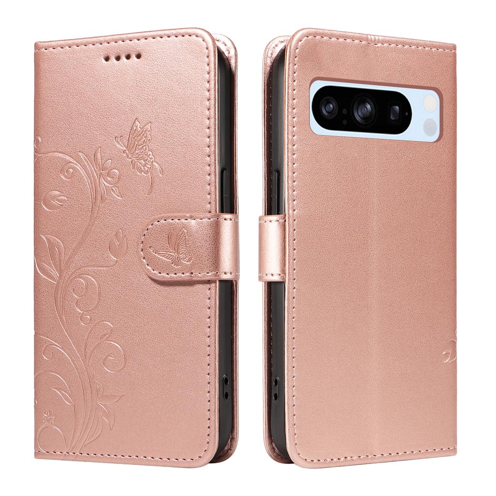 For Google Pixel 8 Pro PU Leather Cases Flower Pattern Wallet Stand Phone Cover with Strap