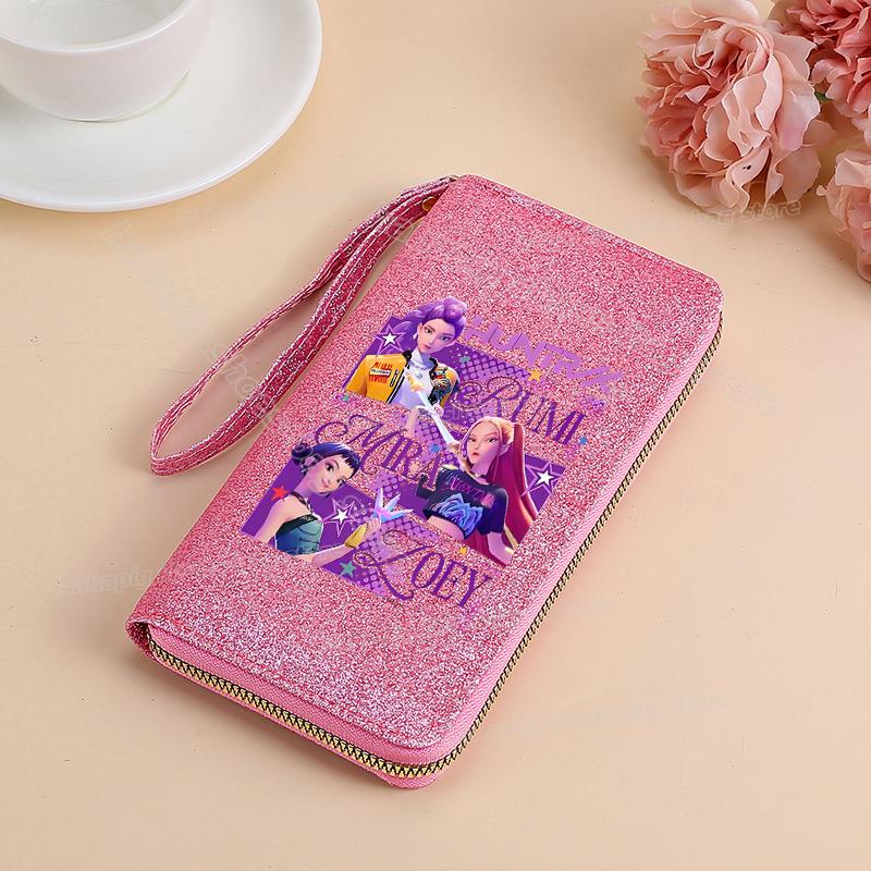 Vysoce kvalitní KPop Lovci démonů Dlouhá peněženka Dámské peněženky na zip Sequin Bling Koženka Kapsa na mince Držák na ID Kartu Dámské Clutch Peněženky