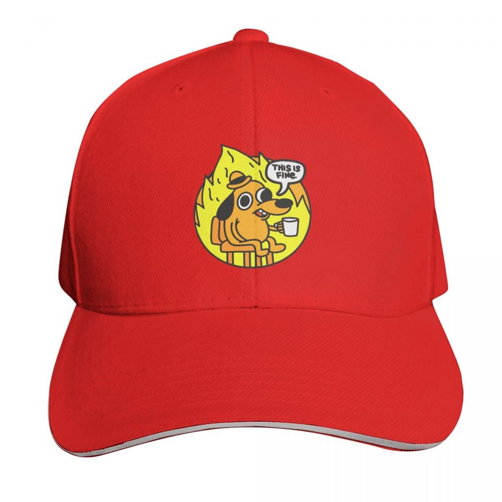 This is fine  funny meme Baseball Cap Mountaineering cute Bobble Hat party Hat Boy Womens