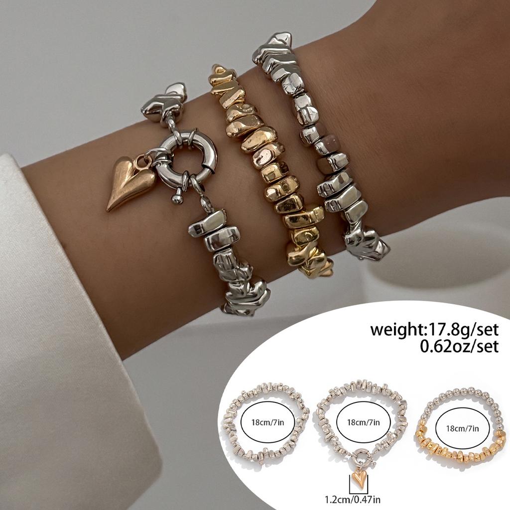 Sweet And Cool Wind Love Heart Pendant Bracelet, Irregular Design Ccb Beaded Elastic Bracelet.