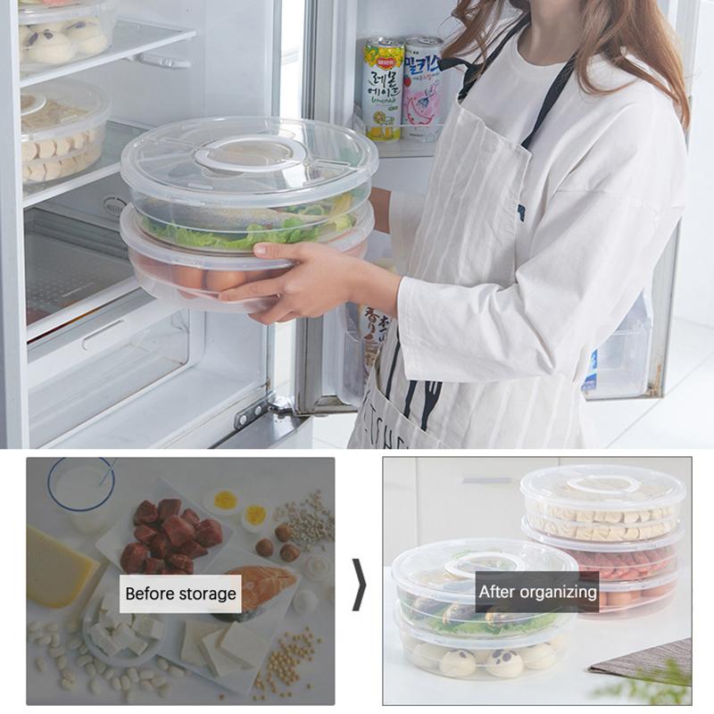 Kitchen Storage Box Refrigerator Organizer Transparent Food Containers Tray For Fruits Vegetables Meat Cake Pizza