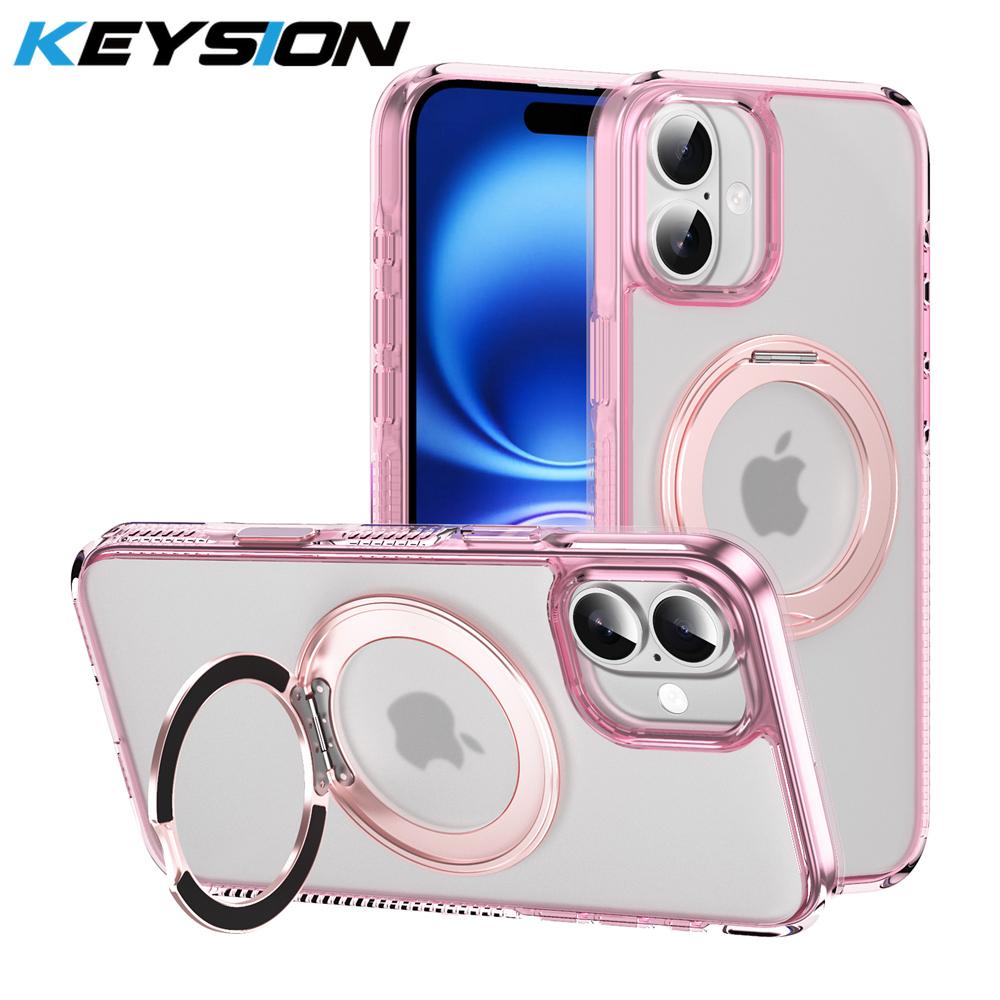 KEYSION Coque de protection pour iPhone 16 Pro Max 16 Plus avec bouton de contrôle tactile et anneau magnétique MagSafe 360, chargement sans fil, mat et transparent