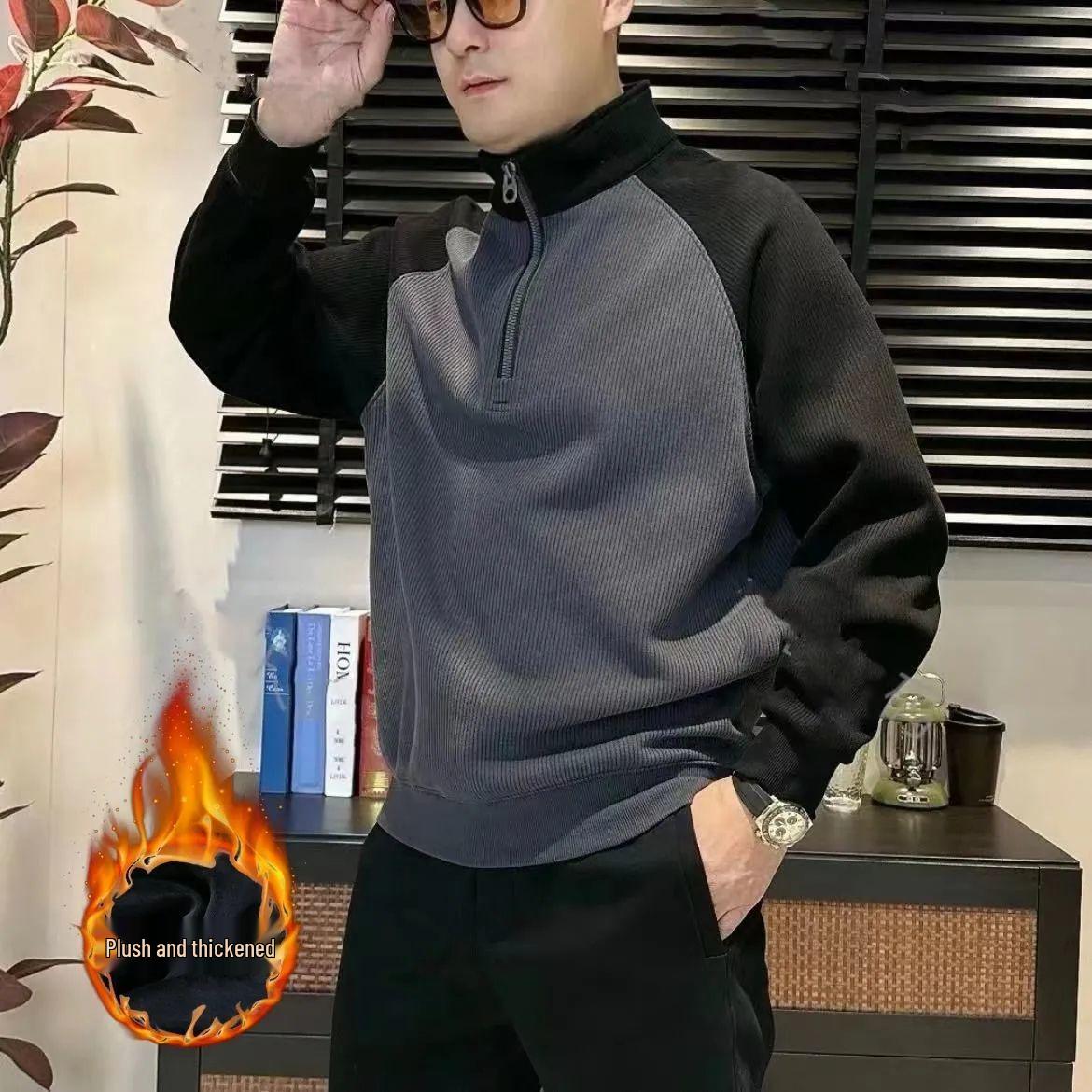 

Мужской флисовый свитшот с цветными блоками на молнии до середины и футболка 2025 XXS