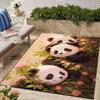 Weicher Polyester-Teppich mit Panda-Print - Rutschfest, Lebendiges Blumendesign mit niedlichen Pandas, Perfekt für Schlafzimmer- & Wohnzimmerdekoration, Kristall
