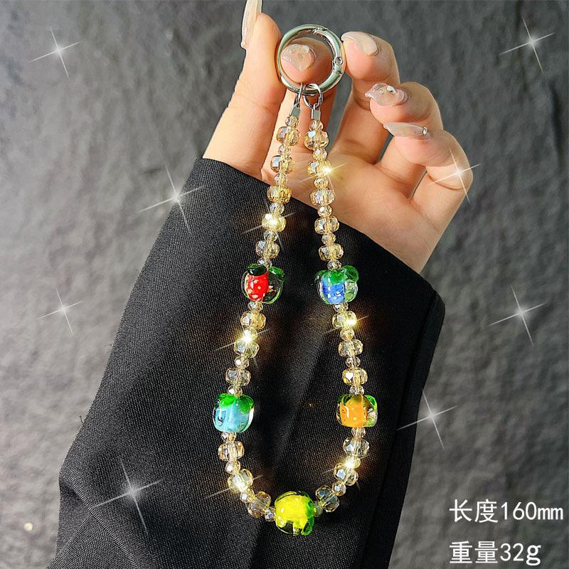 

New Persimmon Ruyi Phone Chain New Chinese Style Glass Crystal Phone Chain Wrist Bag Keychain Pendant 【Rainbow Color】Persim