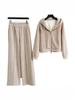 Luxury Velvet Hooded Cardigan & Wide-Leg Pants Set - Casual Autumn/Winter Fashion for Women