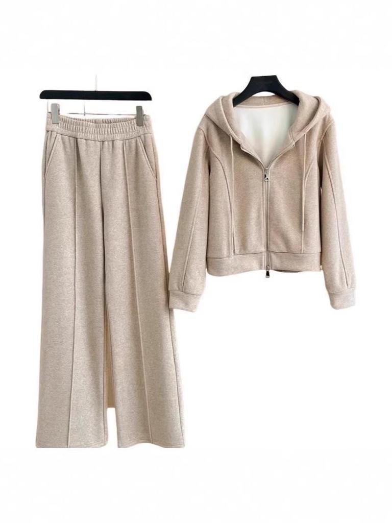 Luxury Velvet Hooded Cardigan & Wide-Leg Pants Set - Casual Autumn/Winter Fashion for Women