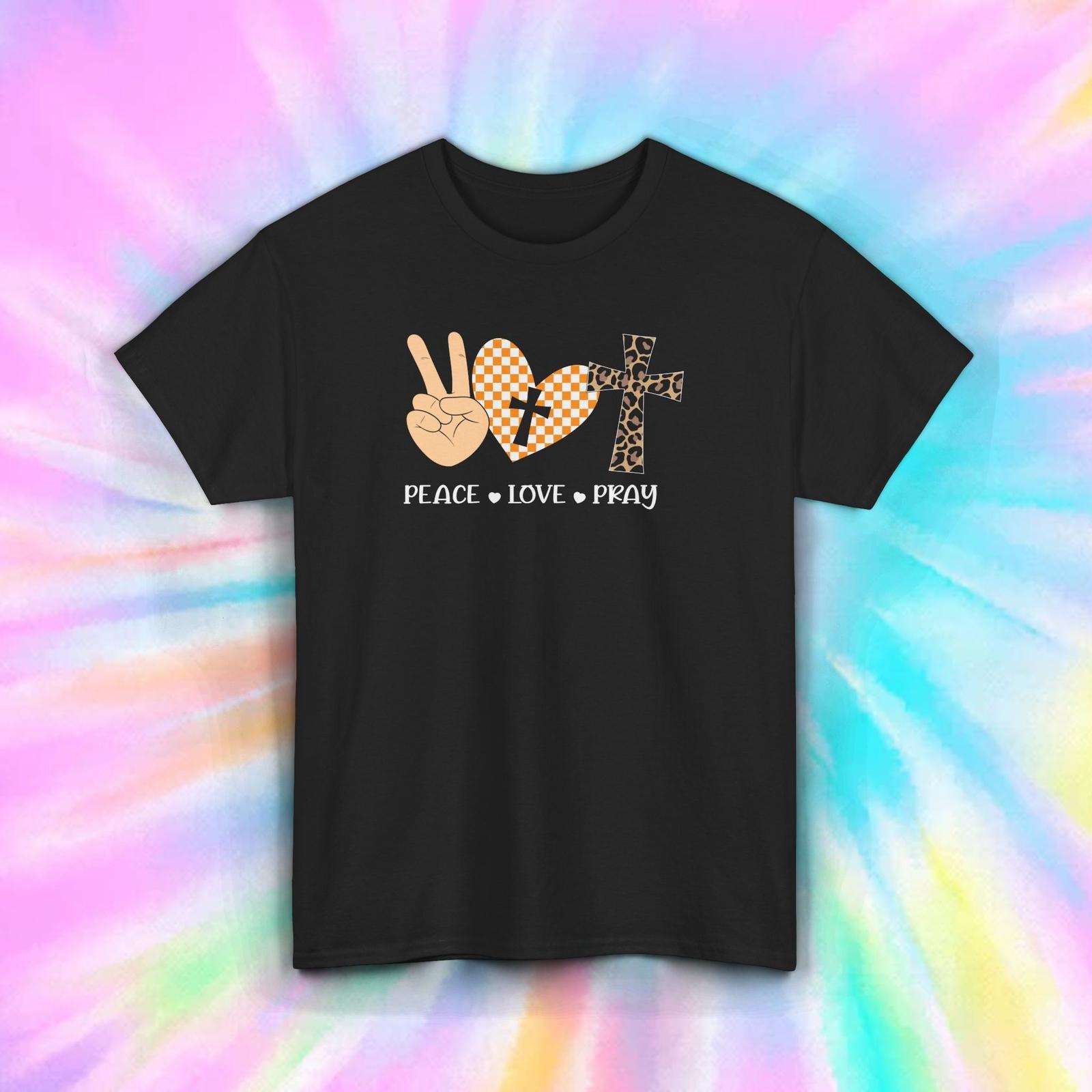 Peace Love Pray T-Shirt S-5XL Cross Christian Faith Inspirational Graphic Tee XXXXL