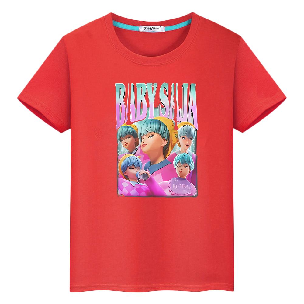 Saja Boys kpop demon hunters Print t shirt for kids boy 10year 100%Cotton  anime Short Kawaii Tees Cute Tops y2k girls clothes