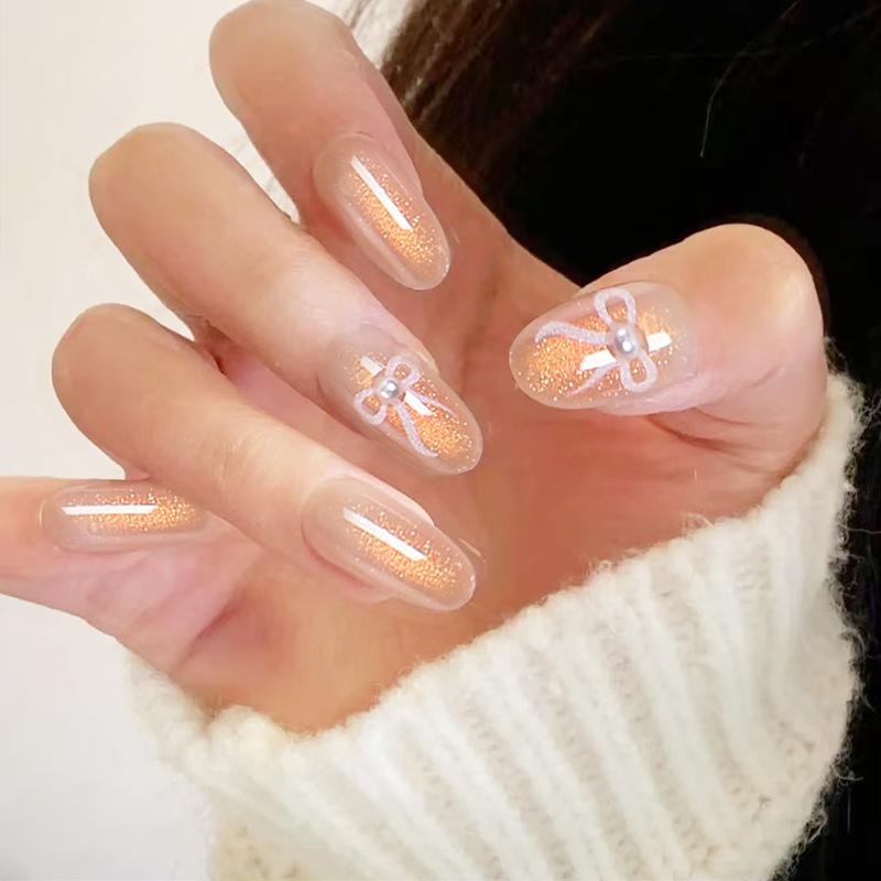 Gold Gradient Cat Eye Wearable Nail Stickers - High-End False Nail Art Pieces