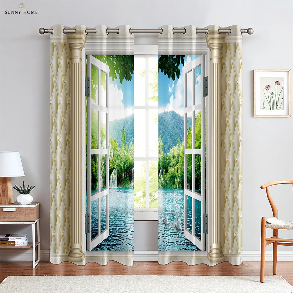Windowcurtains Seaside Landscape Pattern Print Pattern Rod Pocket Bedroom Space Living Space Kitchen Areacurtains Home Decorative Piece