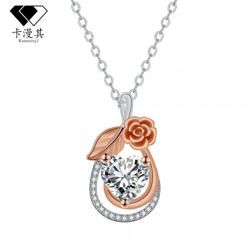 Rose Gold Heart Floral Pendant Necklace Women Elegant Copper Cross Chain Choker Style Jewelry Rose Gold
