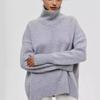 Loose Women Pullover Knitted Sweater Fashion Long Sleeve Autumn Winter Solid Color Half High Collar Tops